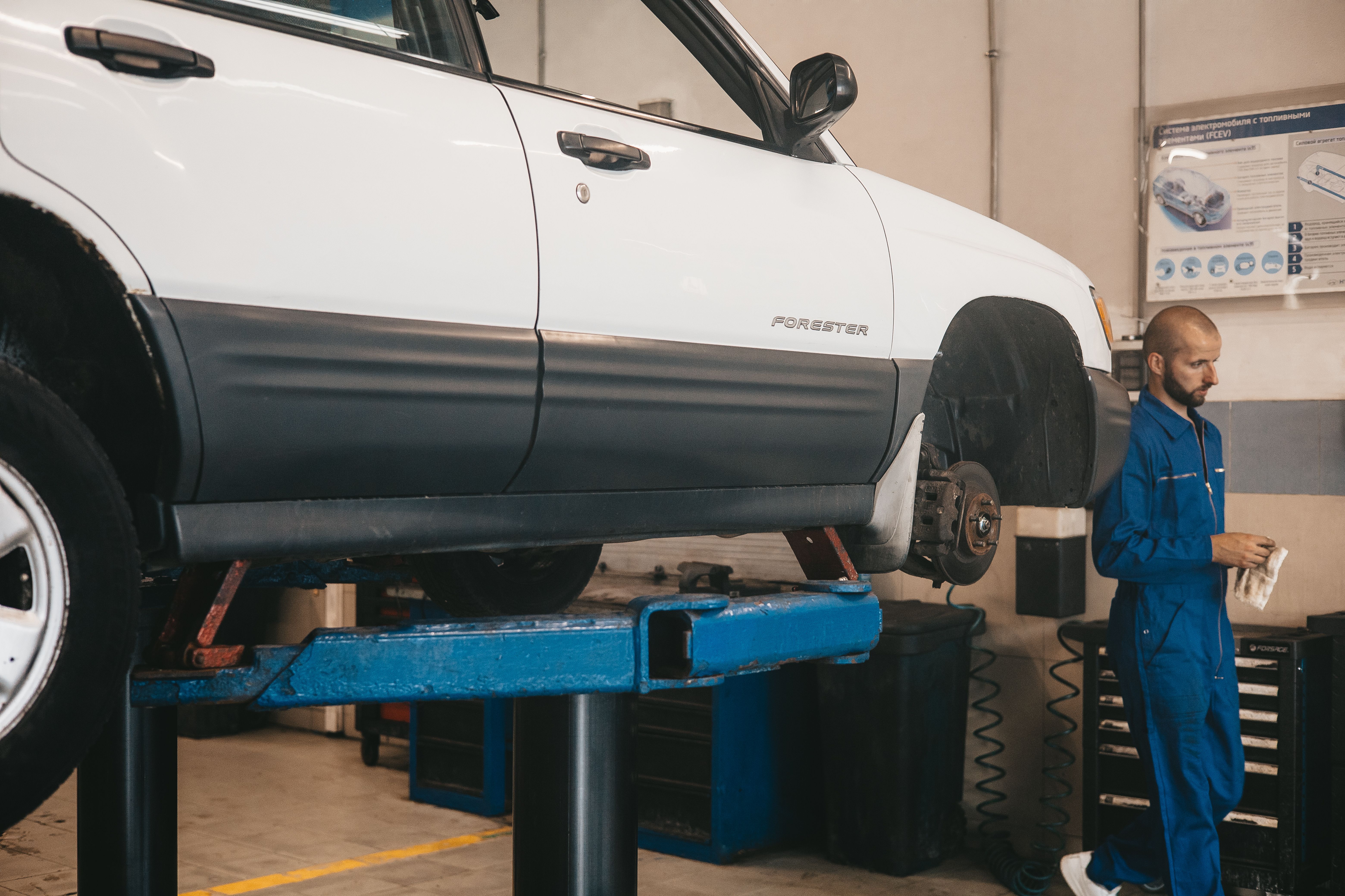 European car being serviced