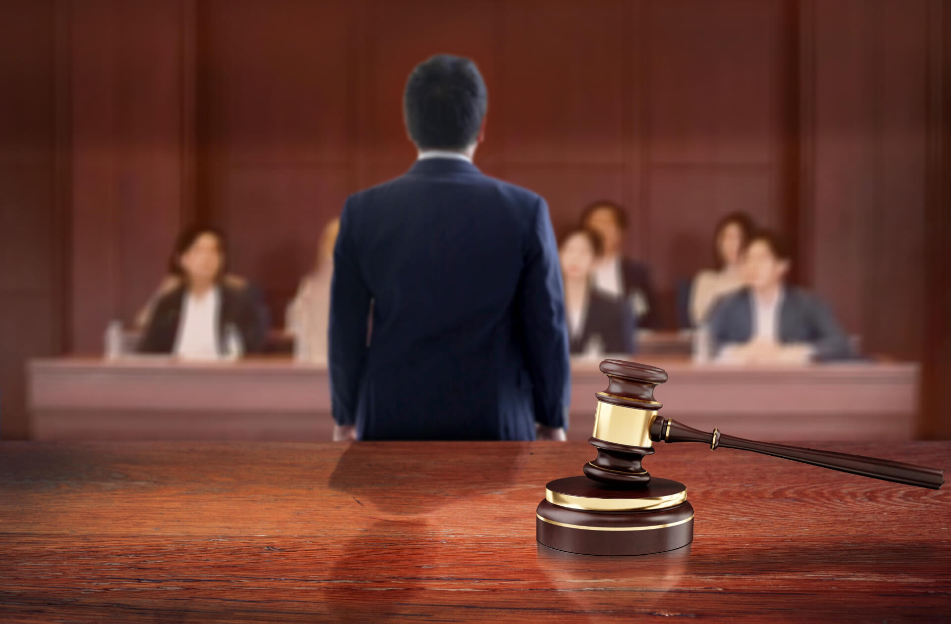 Criminal defence lawyer in courtroom