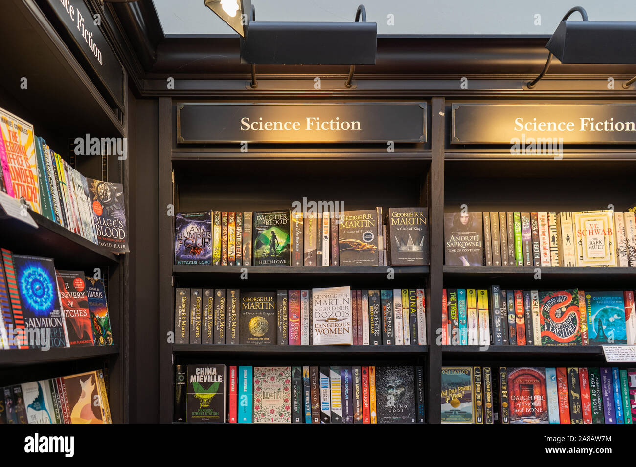 Science fiction books on shelves