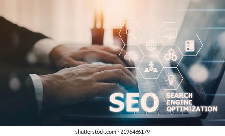 SEO professional analyzing data on laptop