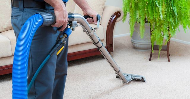 Professional steam carpet cleaning equipment in action