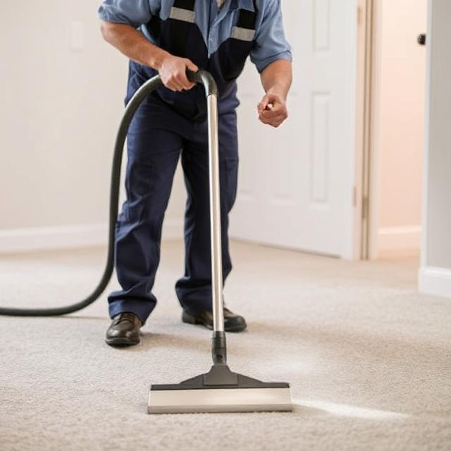 Professional carpet cleaning technician steam cleaning carpet in Saskatoon home