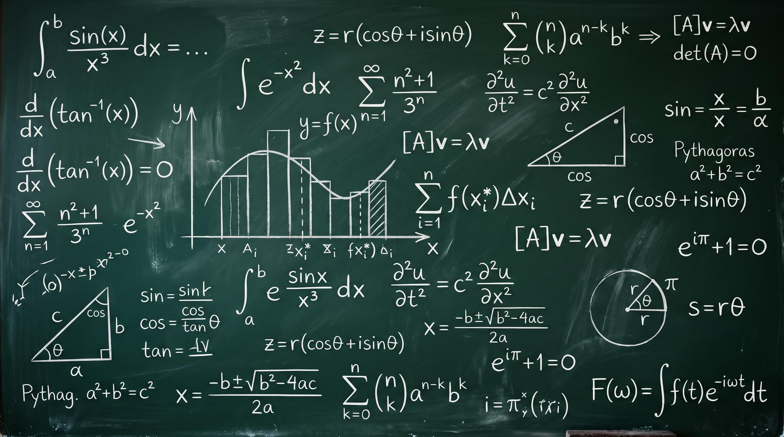 Mathematical equations on chalkboard