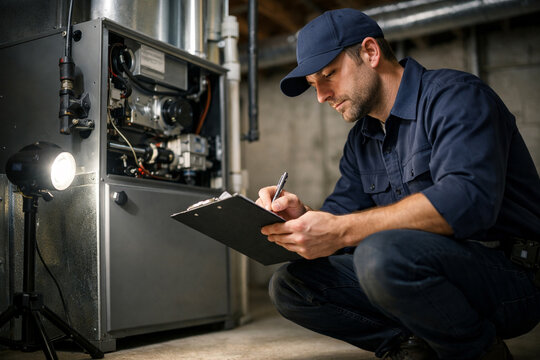Professional HVAC technician servicing a furnace in Ottawa home