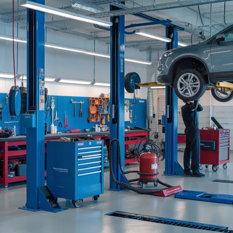 Auto repair shop service bay in York, ON