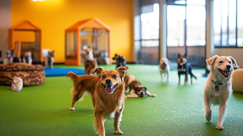 Happy dogs playing together at The Dog House Spa daycare facility in Oakville