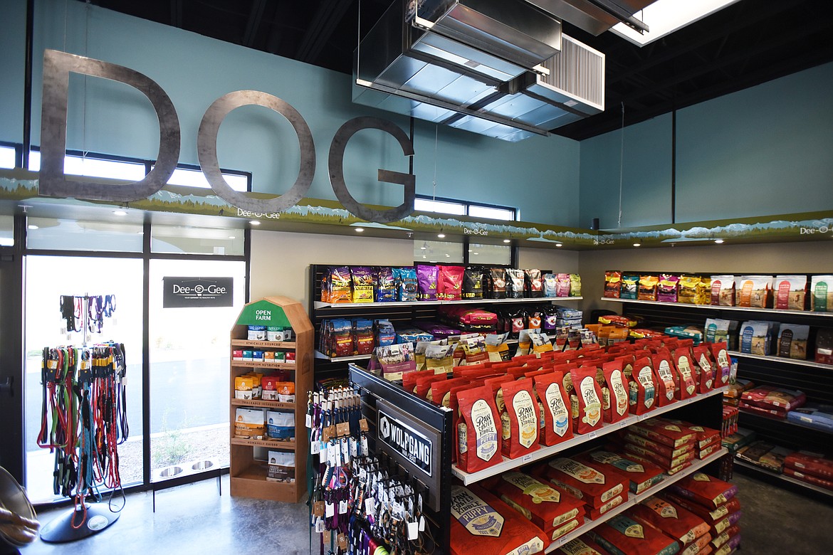 Holistic pet store interior with natural products on shelves