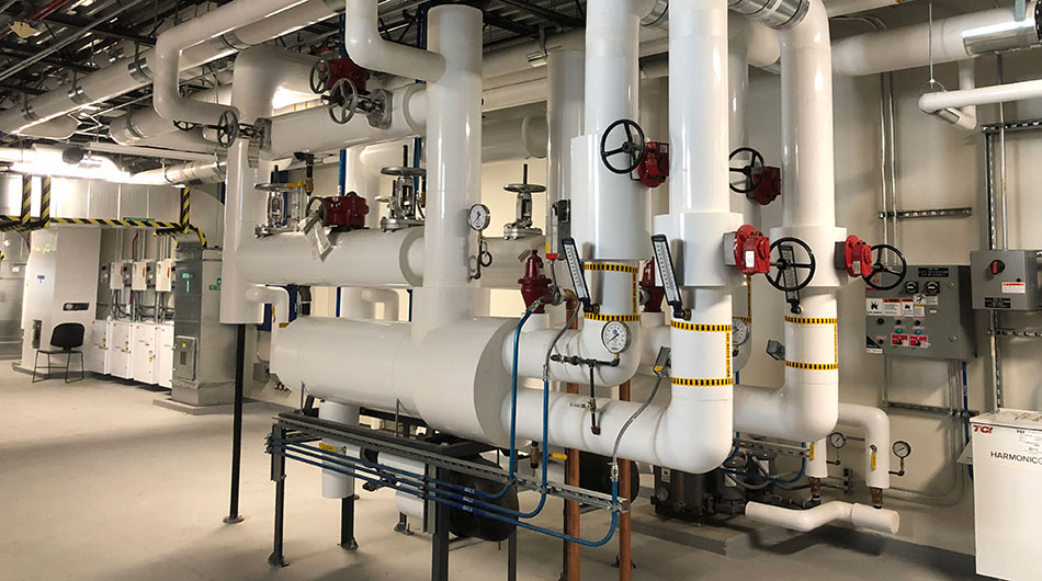 Commercial boiler room with industrial heating equipment