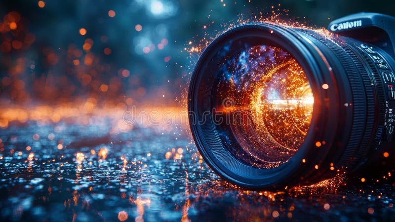 Professional photography camera lens with artistic lighting