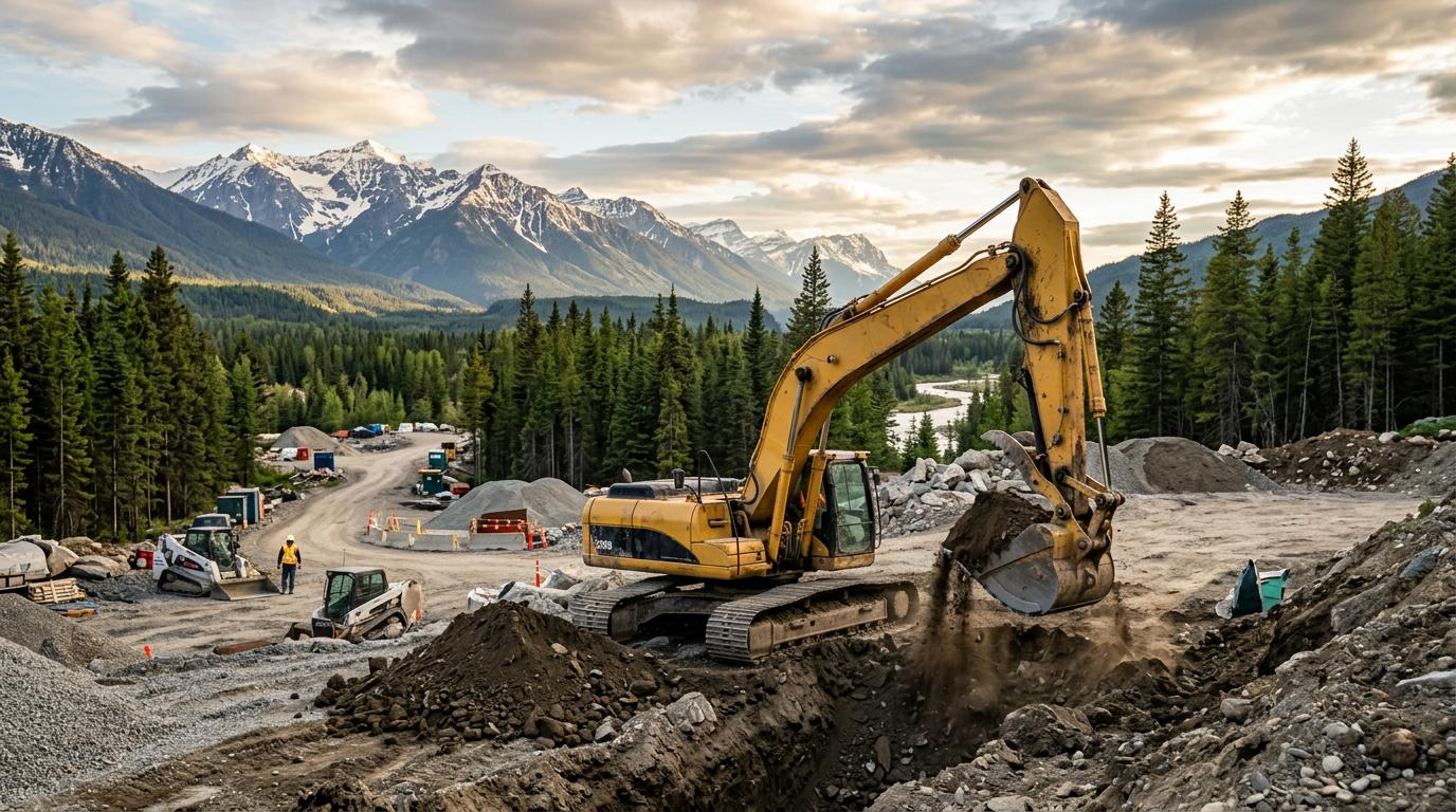 Excavator working in the Fraser Valley mountains