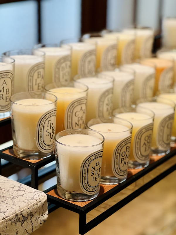 Artisan soy candles on display at boutique shop