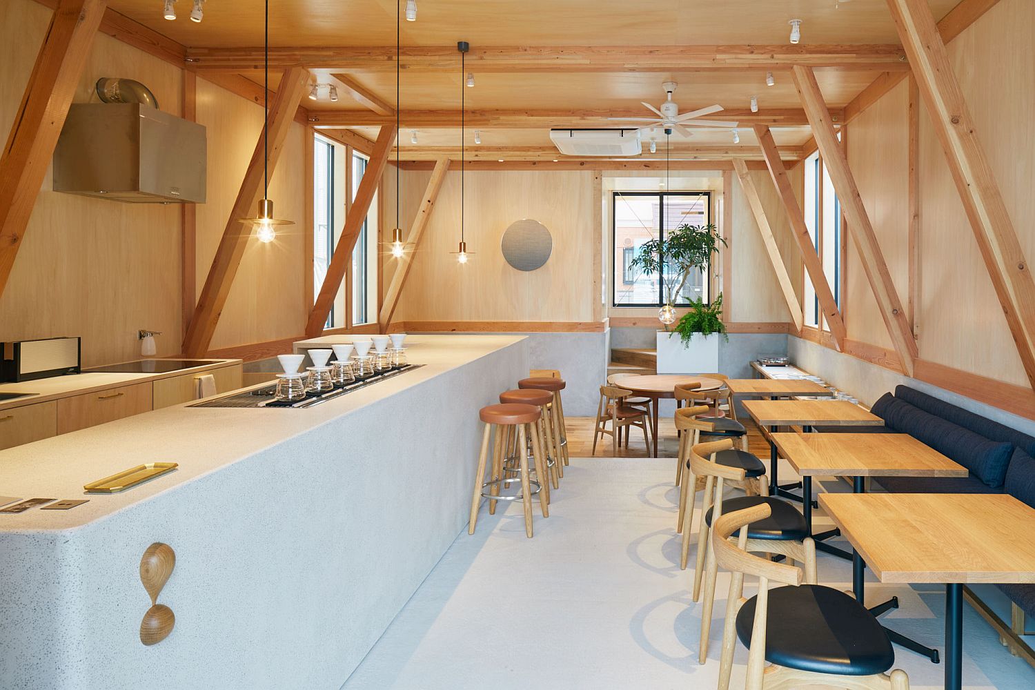 Cozy interior of Marulilu Cafe with warm wood furnishings