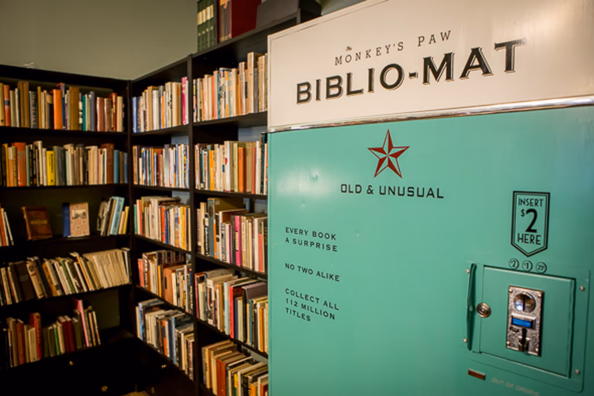 The legendary Biblio-Mat random book vending machine at The Monkey's Paw bookstore in Toronto