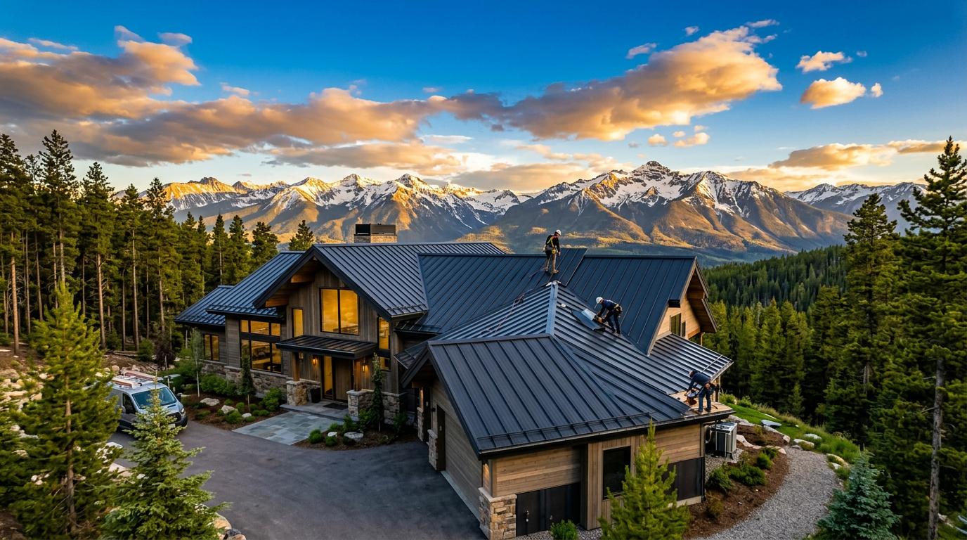 Professional roofing in mountain setting