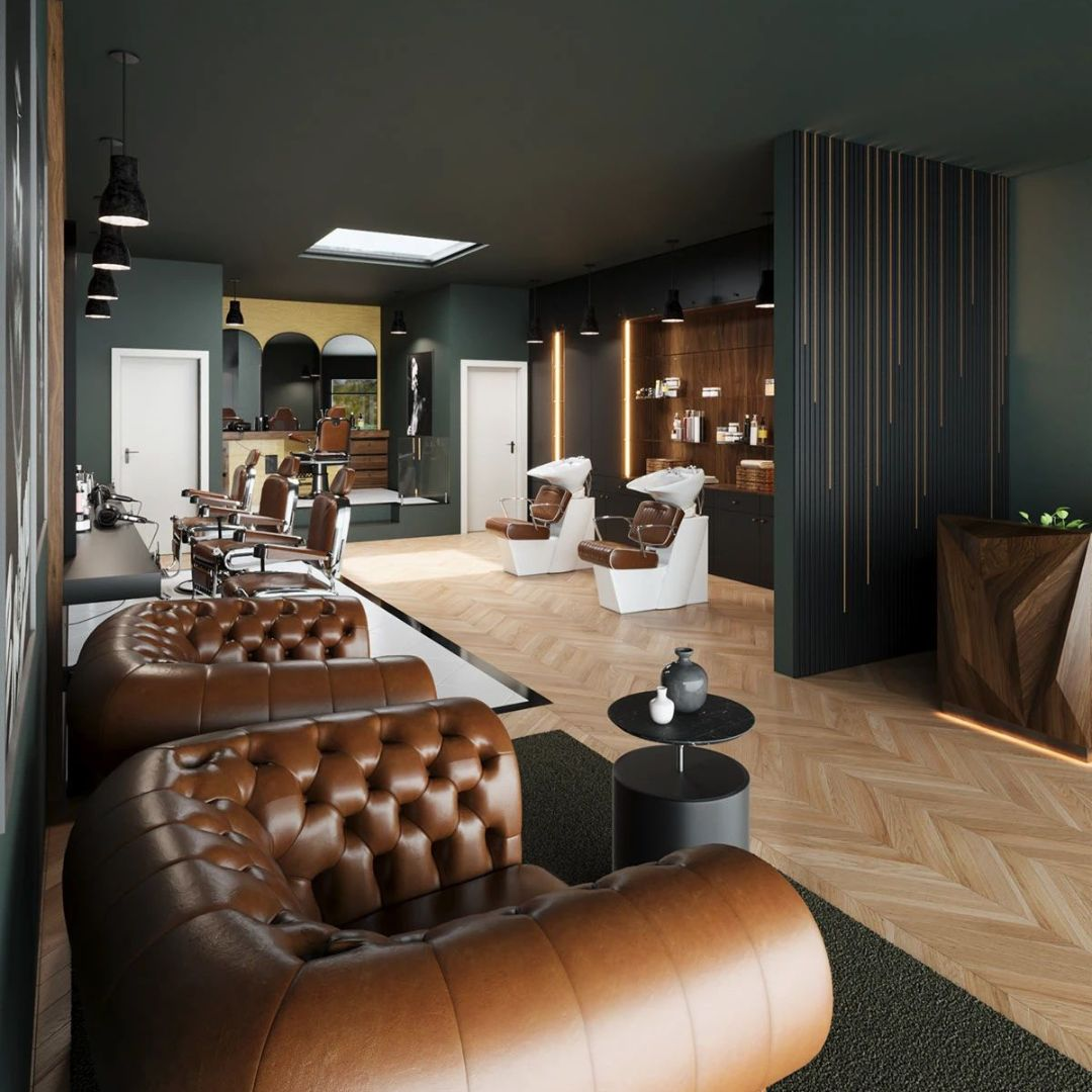 Modern barbershop interior with professional styling stations