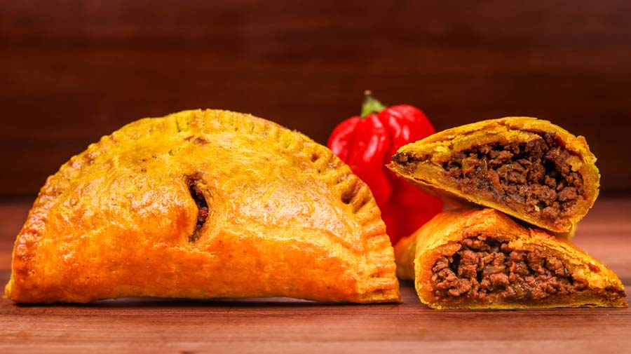 Golden Jamaican beef patties with flaky pastry