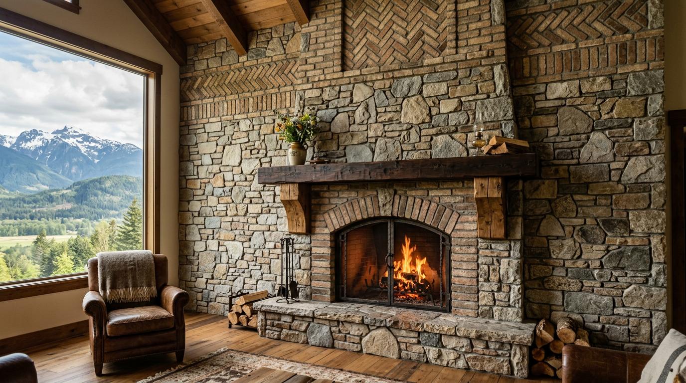 Beautiful stone masonry fireplace