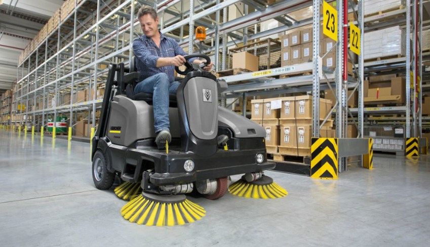 Industrial floor scrubber cleaning warehouse in Toronto