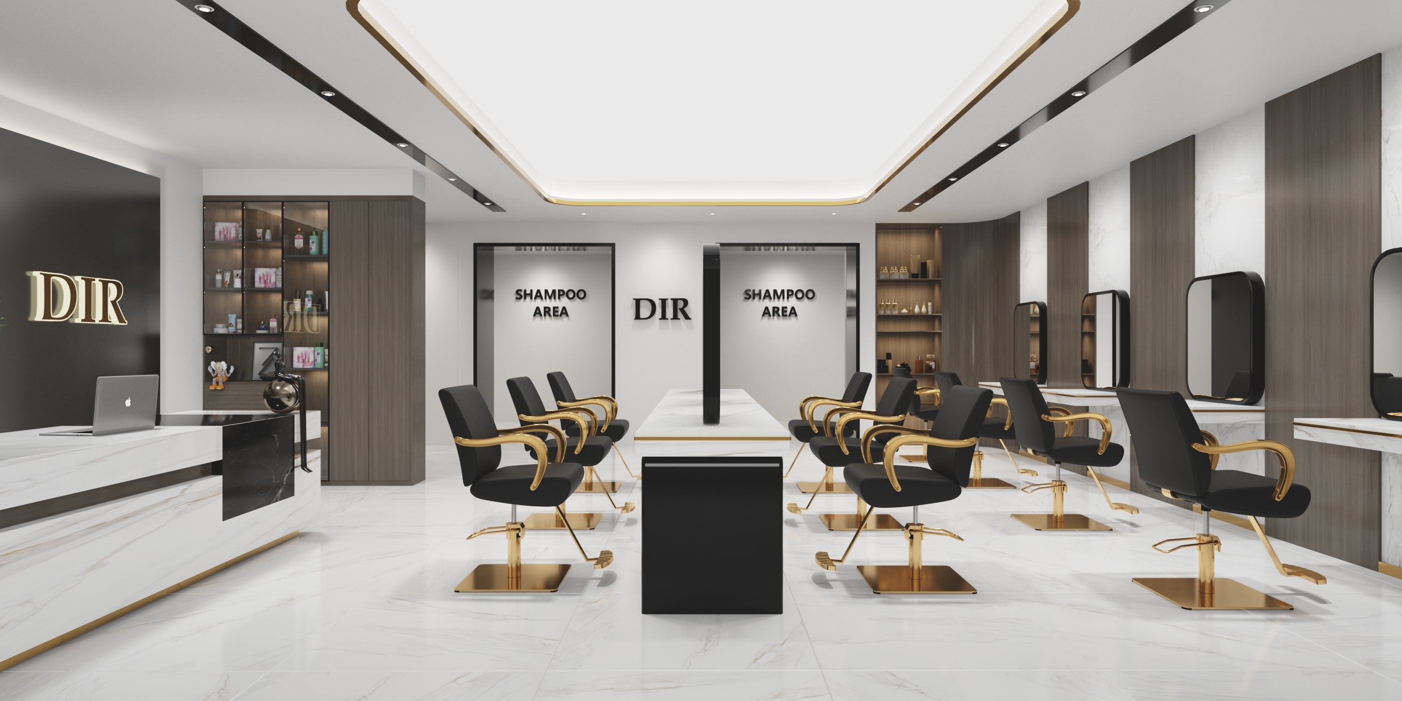 Modern hair salon interior with styling chairs and mirrors