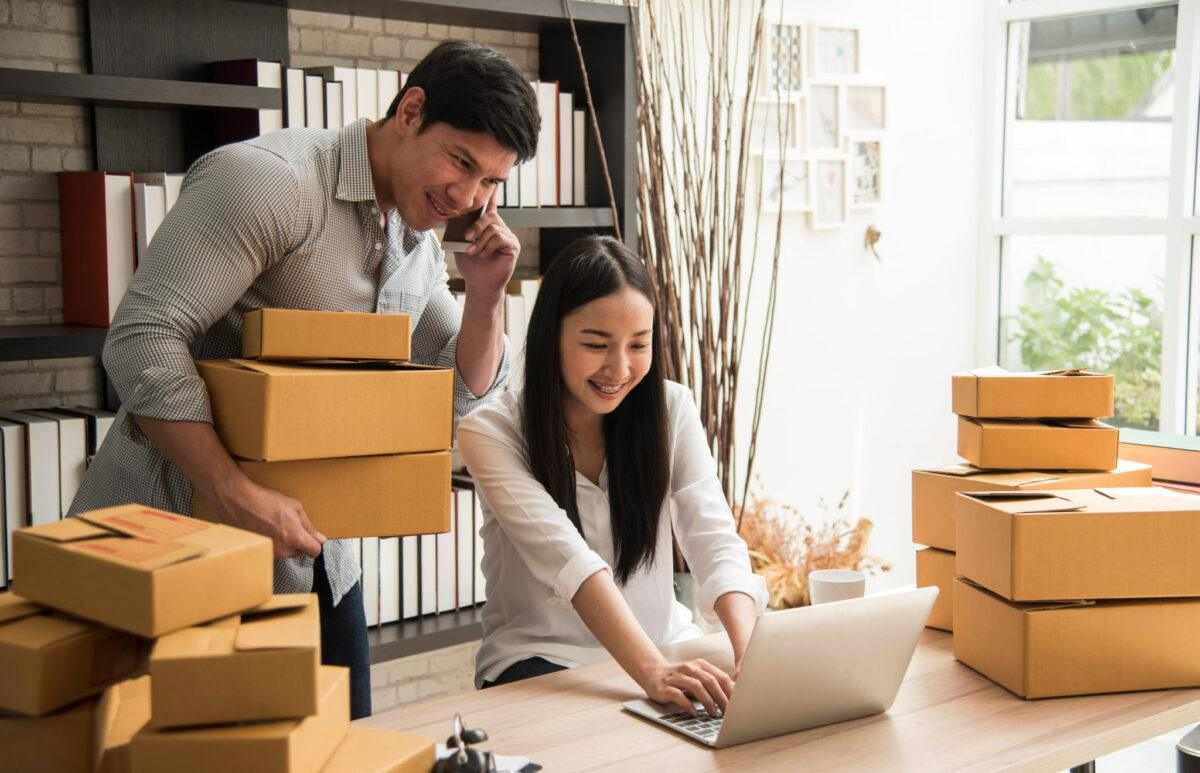 Small business owners growing their company with digital marketing