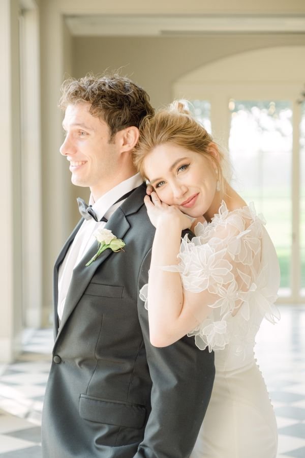 Elegant bride and groom romantic portrait