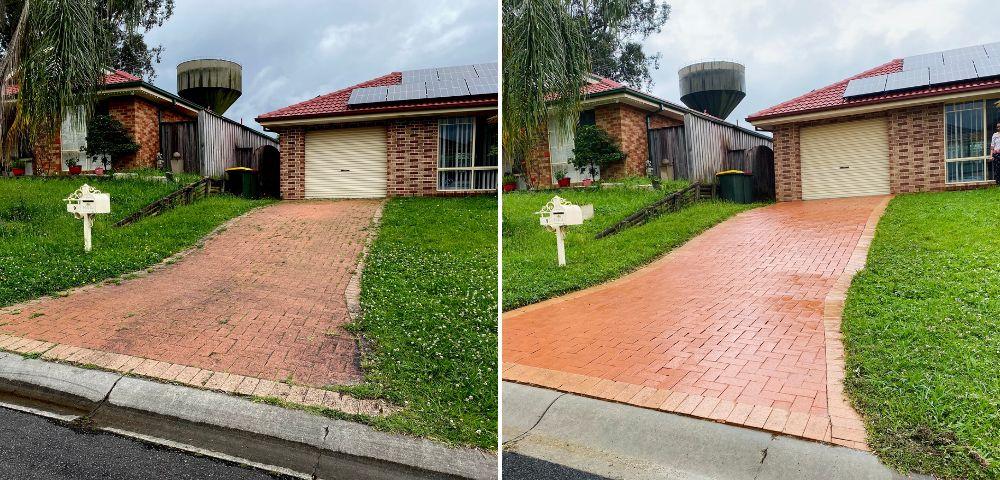 Clean residential driveway after power washing
