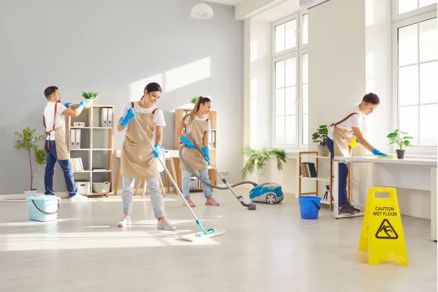 Voila Cleaning team at work in a commercial office space
